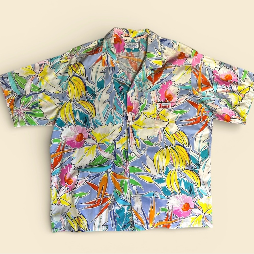 Vintage Surf Line Hawaii Original Jams Shirt Mens  L XL Banana Print Retro 80s